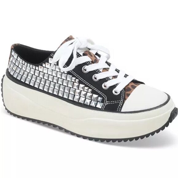 Wild Pair Shoes - Wild Pair NWT Rocker Studded Thick Sole Sneakers Leopard In Black Canvas 9.5